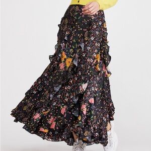 Free People Forever Flirt Black Floral Maxi Skirt 6